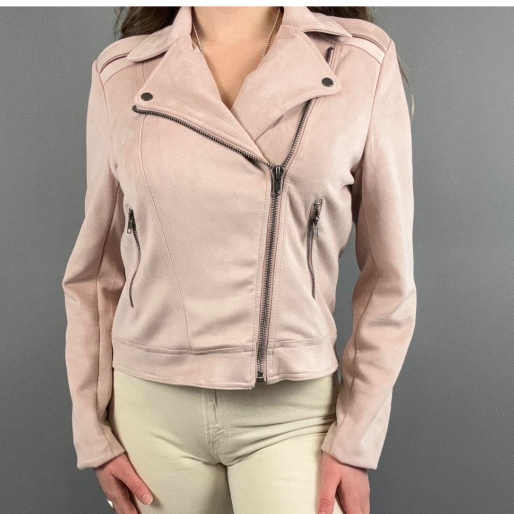 Philosophy light pink faux suede moto jacket